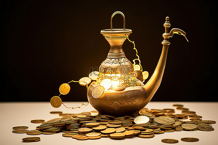 一盏被硬币包围的金色天使硬币灯