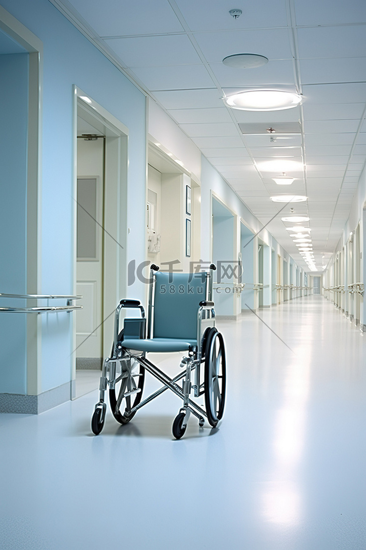 带轮椅的医院空荡荡的走廊