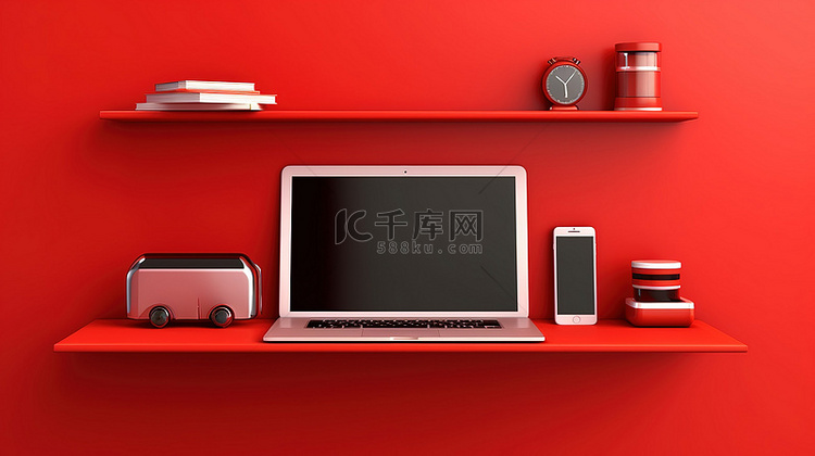 红色架子与数字设备笔记本电脑手