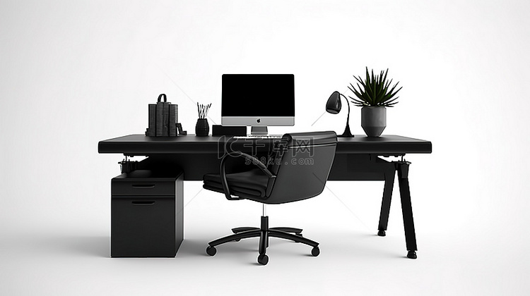 现代办公室设置黑色皮椅和计算机