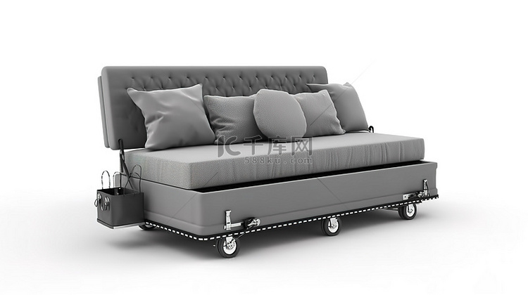 灰色沙发改造成货箱的白色背景 