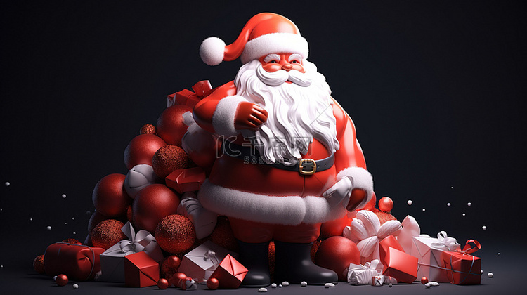 圣诞老人带着礼物糖果和一棵 3