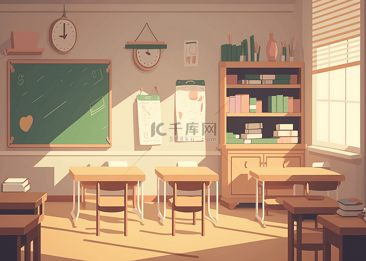教室课桌黑板卡通背景