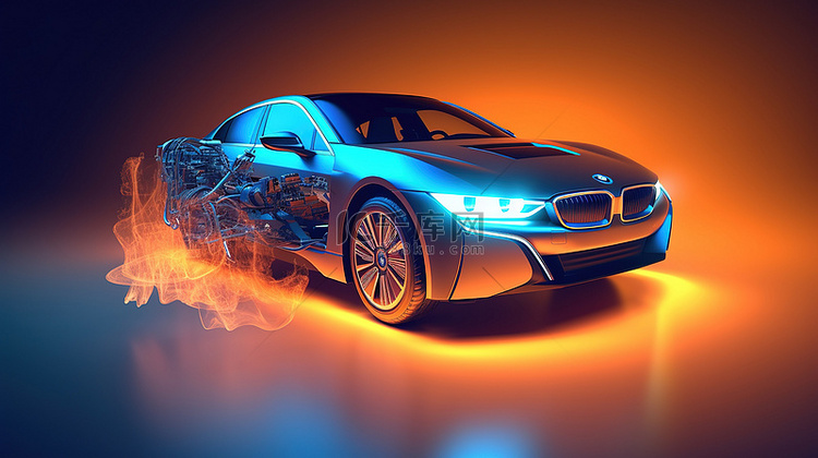插图 3D 渲染电动汽车技术