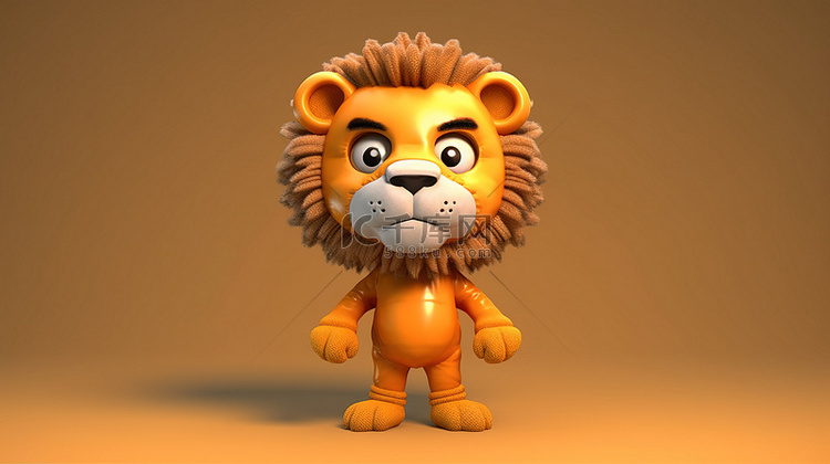 俏皮的 3D 卡通狮子戴着面具