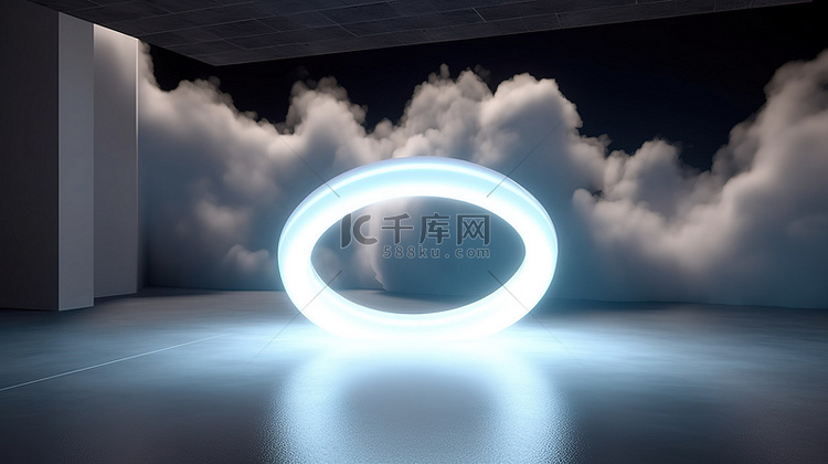 3D 渲染工作室中漂浮在云层之