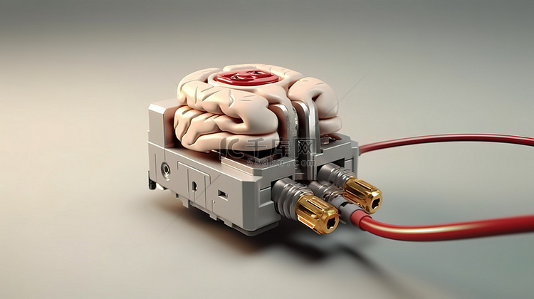 配备点火开关的大脑 3D 渲染