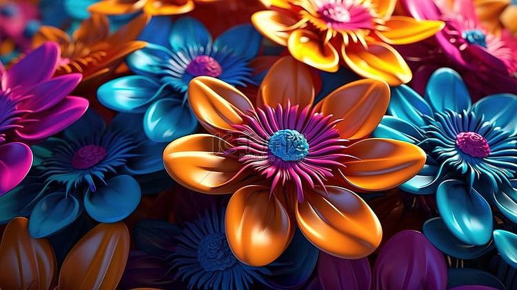 充满活力的花朵 3D 抽象花朵