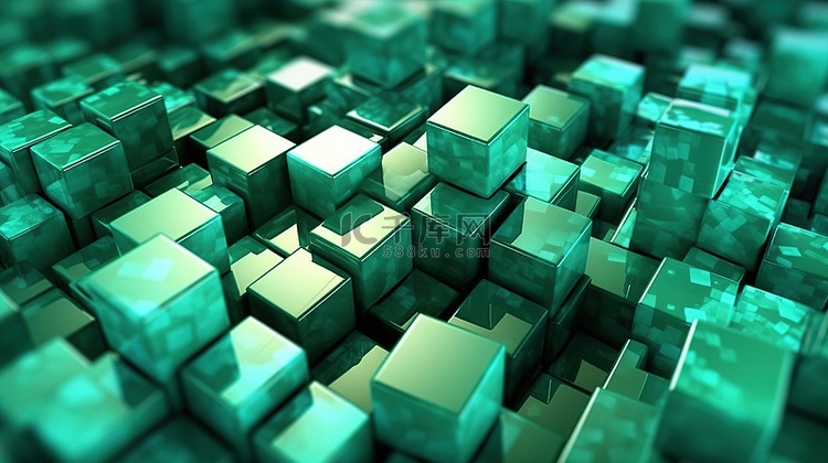 薄荷立方体的抽象 3D 渲染插图