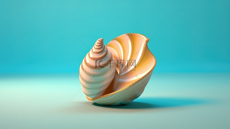 绿松石背景与 3D 渲染的贝壳