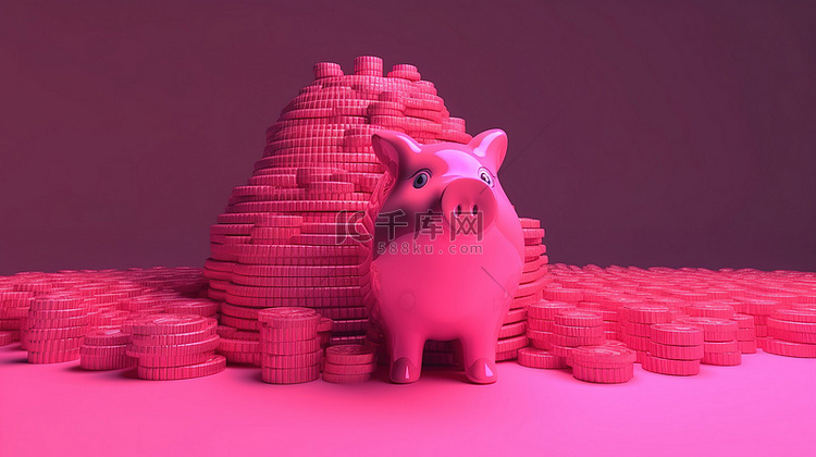 粉红色的数字加密货币 3d 渲