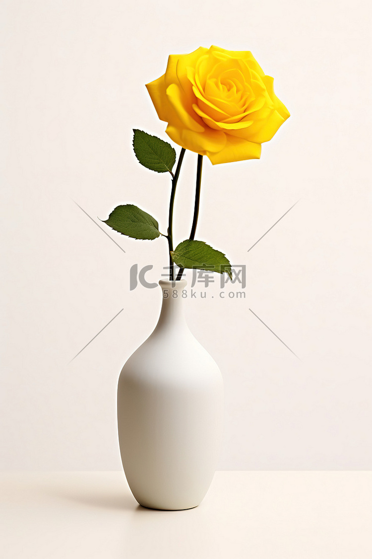 白色花瓶里的黄玫瑰花照片