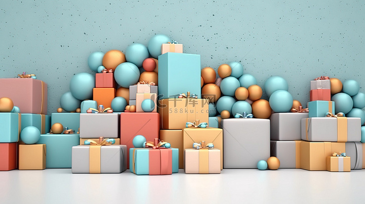 节日圣诞礼物和文本 3D 插图