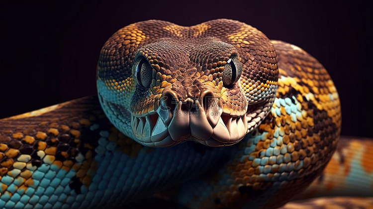 近距离蟒蛇的详细 3D 插图