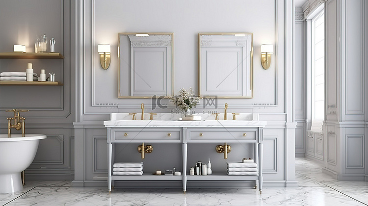 现代化的新古典主义家具在浴室里