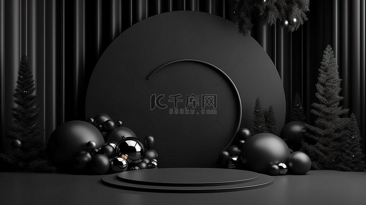 优雅的黑色圣诞产品展示，用于促