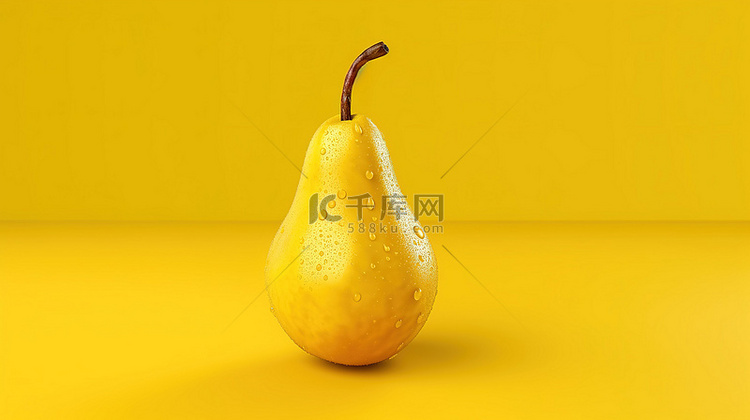 黄色背景与梨的 3d 插图