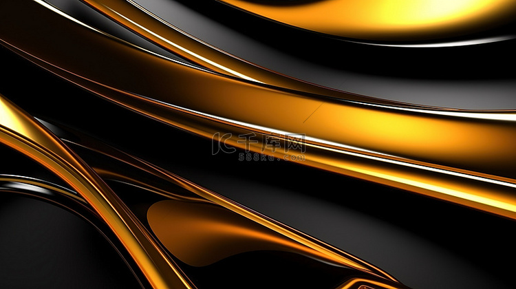 黑色和金色抽象壁纸的 3D 渲染