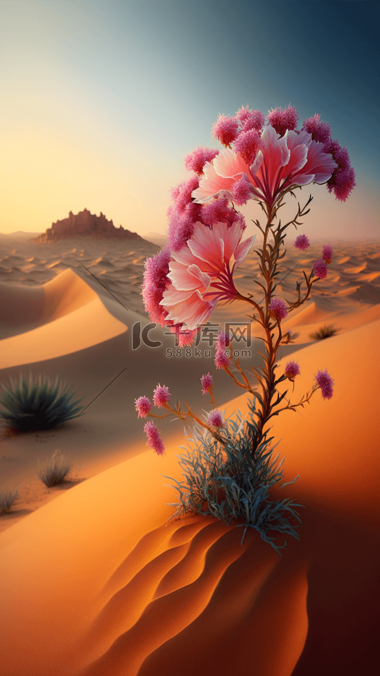 沙漠沙丘鲜花浪漫背景