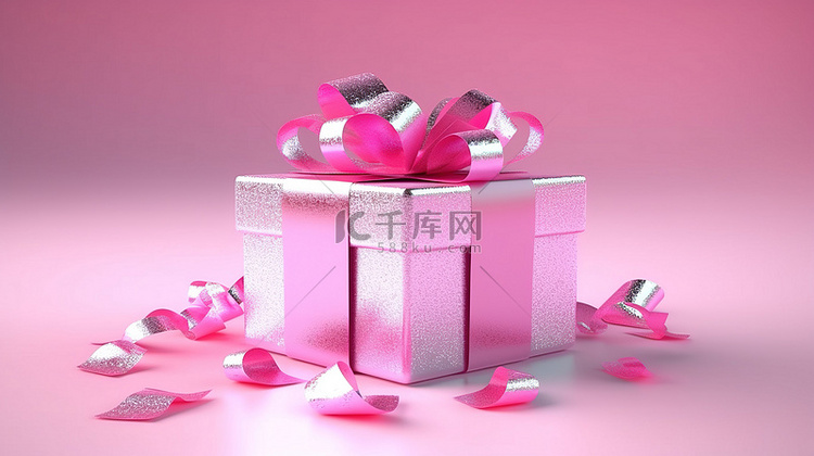 具有节日氛围的粉红色礼品盒的 