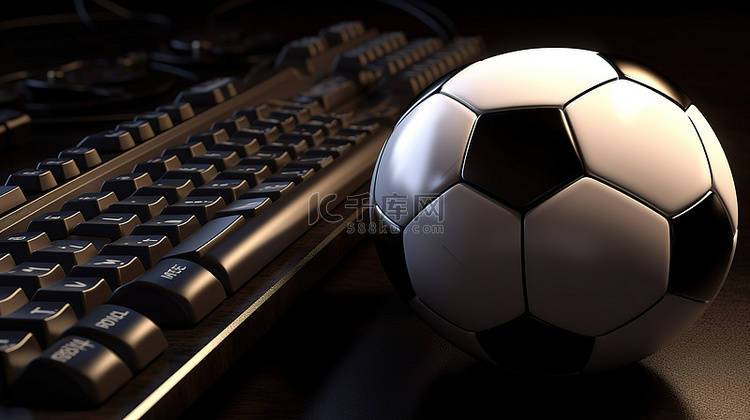 电脑键盘播放 3d 渲染的足球
