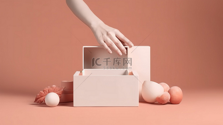 桃色盒子，3D 渲染中带有白色