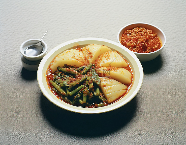 一碗上面有食物和酱汁的食物