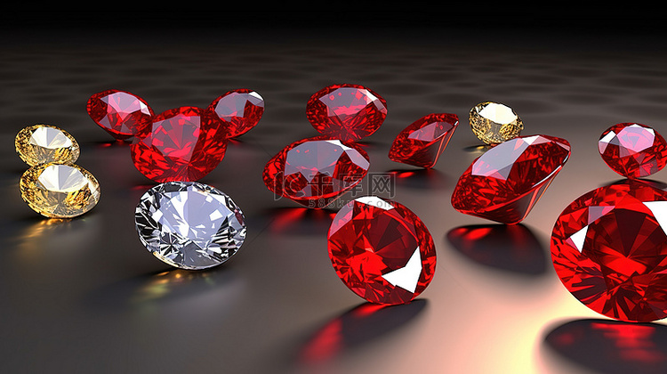 3D 渲染宝石采用耀眼的钻石和