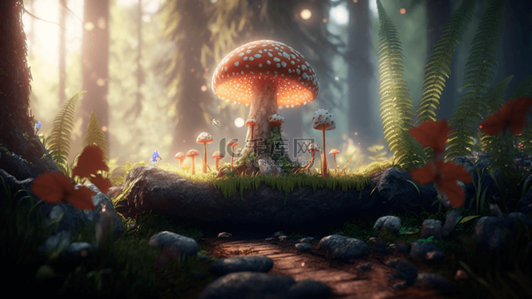 阳光下森林里的蘑菇
