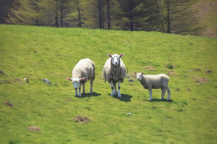 三只羊看着草地