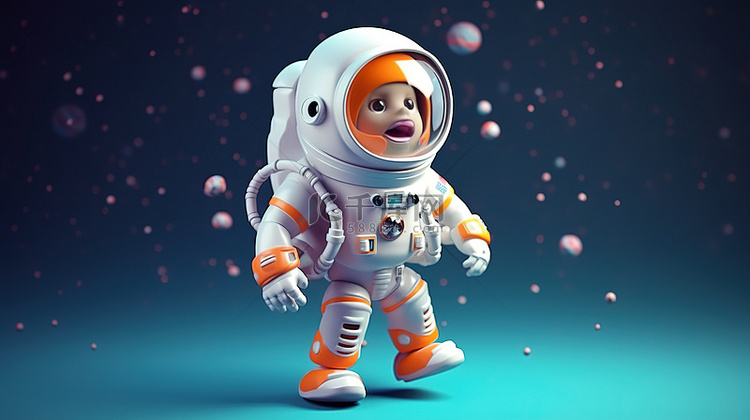 充满乐趣的 3D 插图宇航员角色