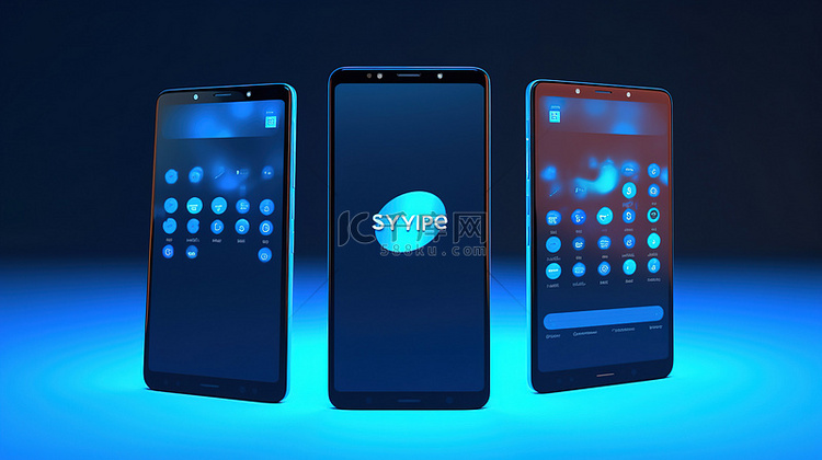 蓝色背景与智能手机在 3d 中