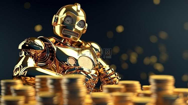 黄金堆叠机器人是 3D 渲染中