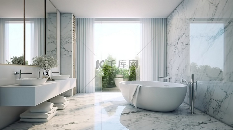 3D 渲染现代浴室的高级照片，