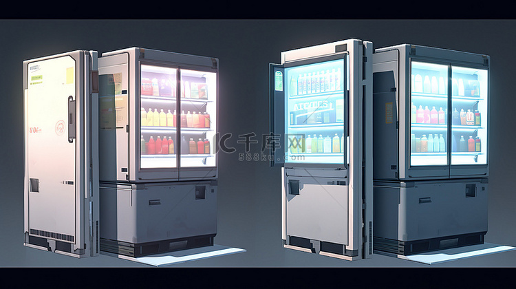 连续三台冰箱 3d 渲染设计