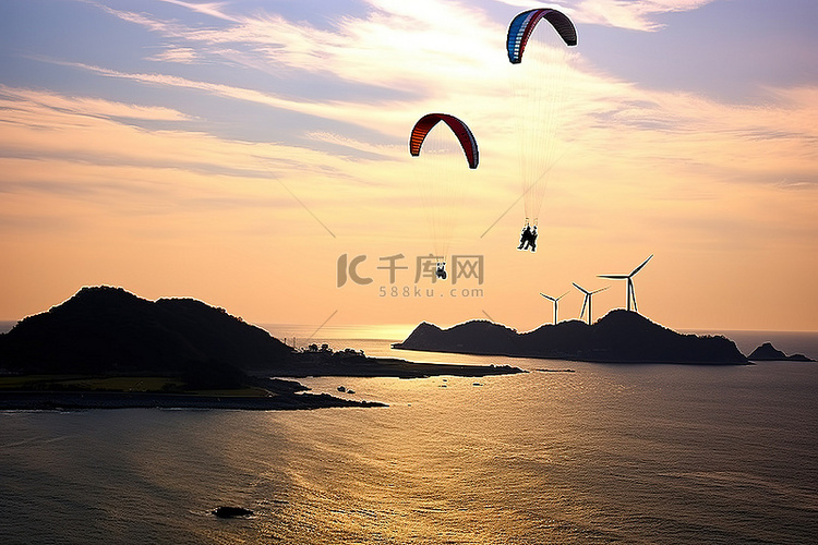 在韩国亚洲开山海岸滑翔伞