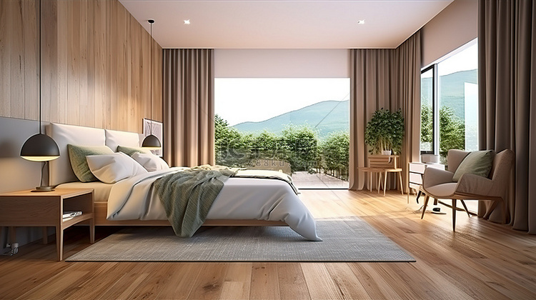 现代镶木地板设计的卧室，拥有自