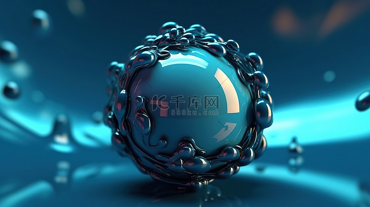蓝色球体的 3D 渲染插图