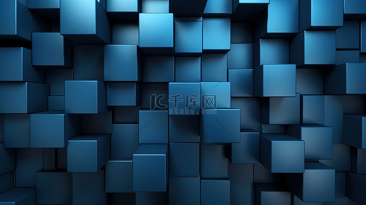 深蓝色方形 3d 墙背景