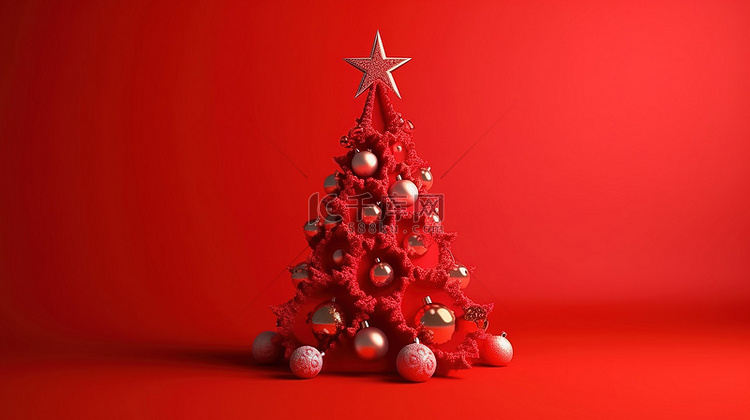 3d 渲染的圣诞树设置在红色背
