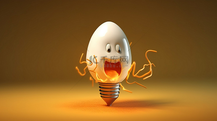 电灯泡启发鸡蛋的 3D 渲染，