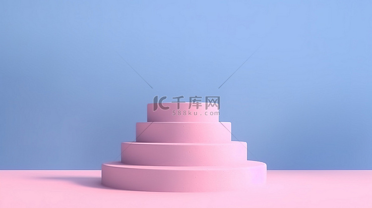 蓝色背景上具有圆柱体形状的粉红