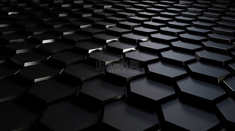 六角形黑色科技背景 3d 渲染