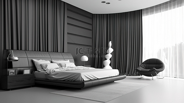 现代卧室配有时尚的现代床时尚的
