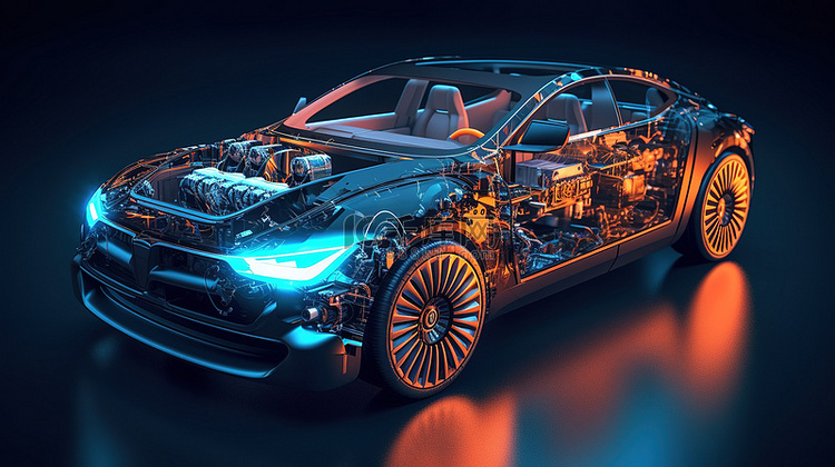 革命性的电动汽车设计3D渲染和