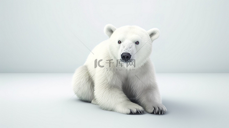 3d 渲染中的可爱北极熊