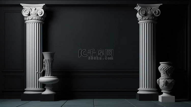 希腊柱装饰暗室作为 3D 渲染