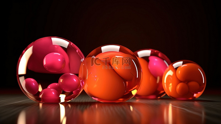 3d 渲染中的橙色和粉红色球体