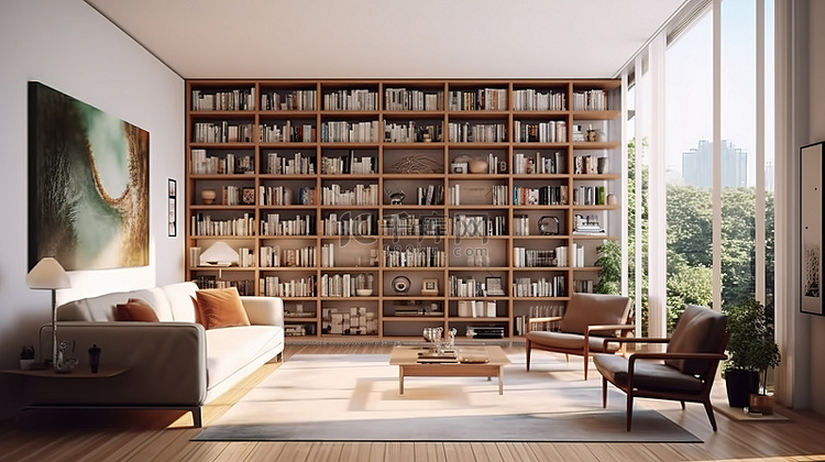 多功能空间，将您的客厅变成图书