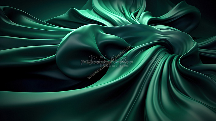 绿色丝绸抽象 3D 渲染时尚艺